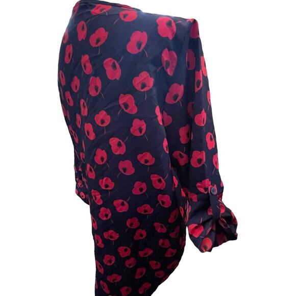 41 Hawthorn Navy and Red Poppy Blouse Popover sz Med 3/4 Sleeves Women's Top - Picture 7 of 9